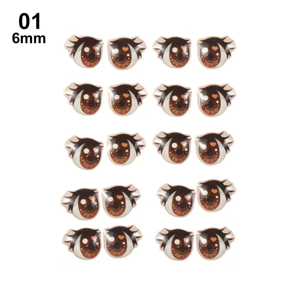 10Pairs Long Eyelashes Cute Love Cartoon Eyes Stickers Anime Figurine Doll Face Organ Paster Clay Decals DIY Doll Accessories