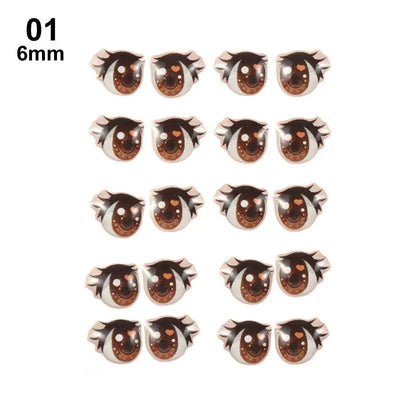 10Pairs Long Eyelashes Cute Love Cartoon Eyes Stickers Anime Figurine Doll Face Organ Paster Clay Decals DIY Doll Accessories