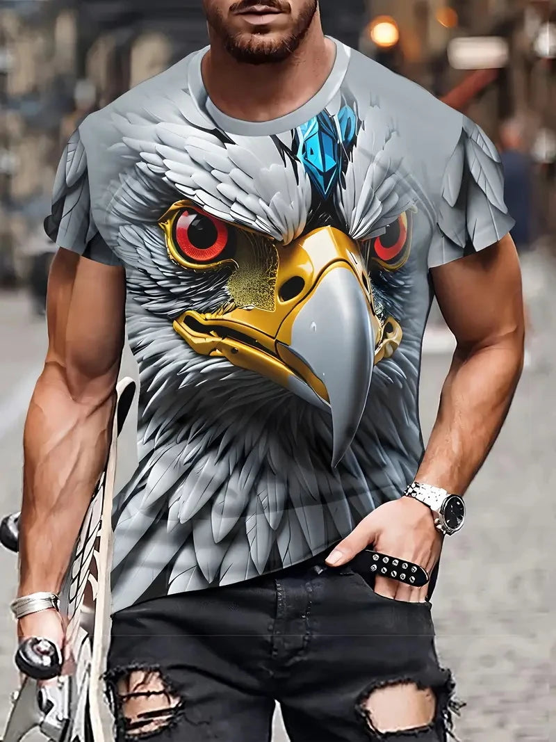 New Cool Eagle Pattern T Shirt For Men Clothing 3D Print Flame Eagle Summer Streetwear Trendy Short Sleeve Men Y2k T-Shirts Tops