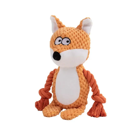 Pet Plush Sound Cotton Rope Fox Frog Elephant Shaped Dog Toy Interactive Tug of War Training Supplies