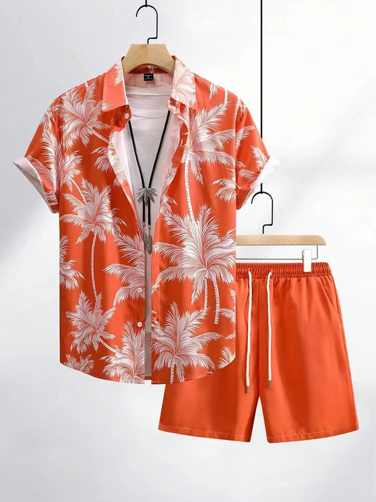Summer Men's Short Sleeve Shirt And Beach Shorts Set Ethnic Print Outdoor Street Men's Fashion Shorts Men's Short Sleeve Shirt