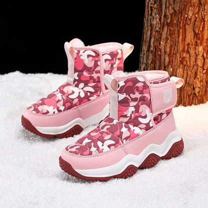 Winter Children Snow Warm Boots Fur Shoes Boys Sneaker Rubber Hiking Shoe Fashion Children Shoes Waterproof Leather Boots Kids
