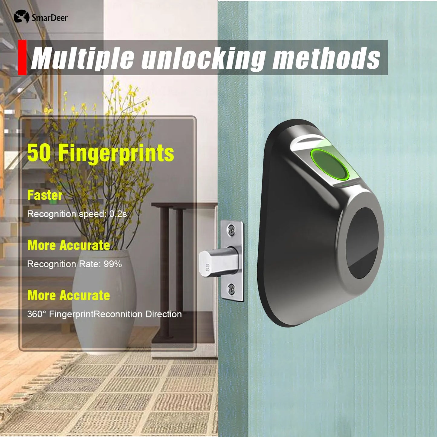 SmarDeer Electronic Door Lock for Tuya Smart Lock Keyless entry Digital Door Lock Smart Deadbolt with Fingerprint