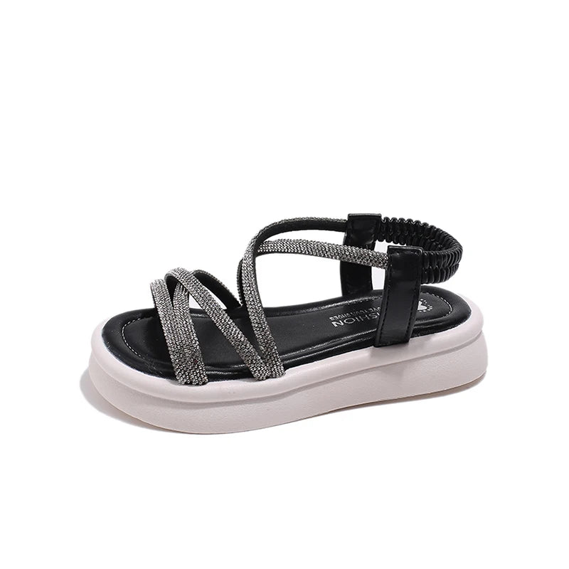 Girls Sandals Summer Luxury Rhinestone Strap Children Causal Beach Shoes Fashion Thick Bottom Kids Princess Sandals Versatile