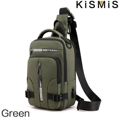 KISMIS Men's Multifunction  Messenger Bag Shoulder Cloth Chest Bags Crossbody Casual Man USB Charging Handbag