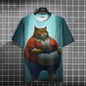 Summer Men's T-Shirt Funny Cat Print Oversized Short Sleeve Man T-Shirt Round Neck Casual Men Women Tee Neutral Clothing 2024