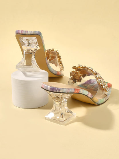 Fairy open toed rhinestone decoration with thick heels, casual summer French style, niche, women's high heel sandals for externa