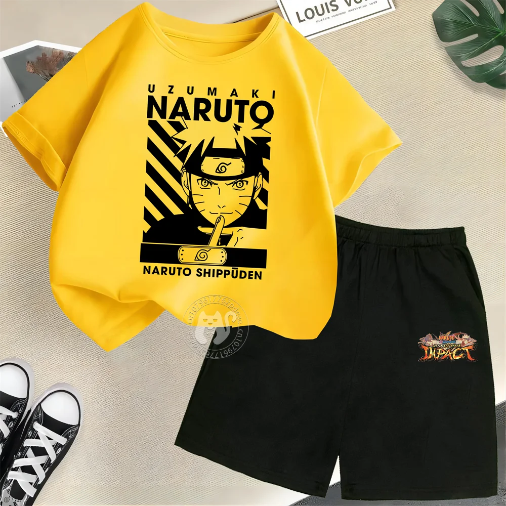 Summer Boys & Girls 100% Cotton T-shirt + Shorts Cartoon Naruto Creative Fashion street casual comfortable kids wear