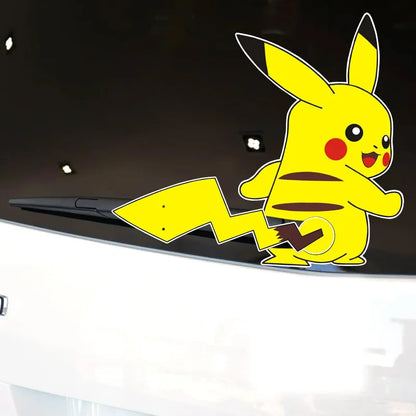 Pokemon Cute Pikachu Reflective Wiper Decorative Stickers Car Rear Window Wagging Tail Modification Decals Children's Toys