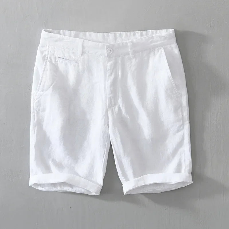 Summer New 100% Linen Casual Shorts Men Clothing Slim Solid Color Streetwear Pants Oversize B8216