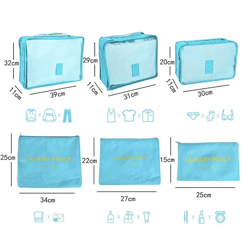 6/7 Pcs Set Travel Organizer Storage Bags Suitcase Packing Cubes Cases Portable Wardrobe Luggage Clothes Shoe Pouch Fold