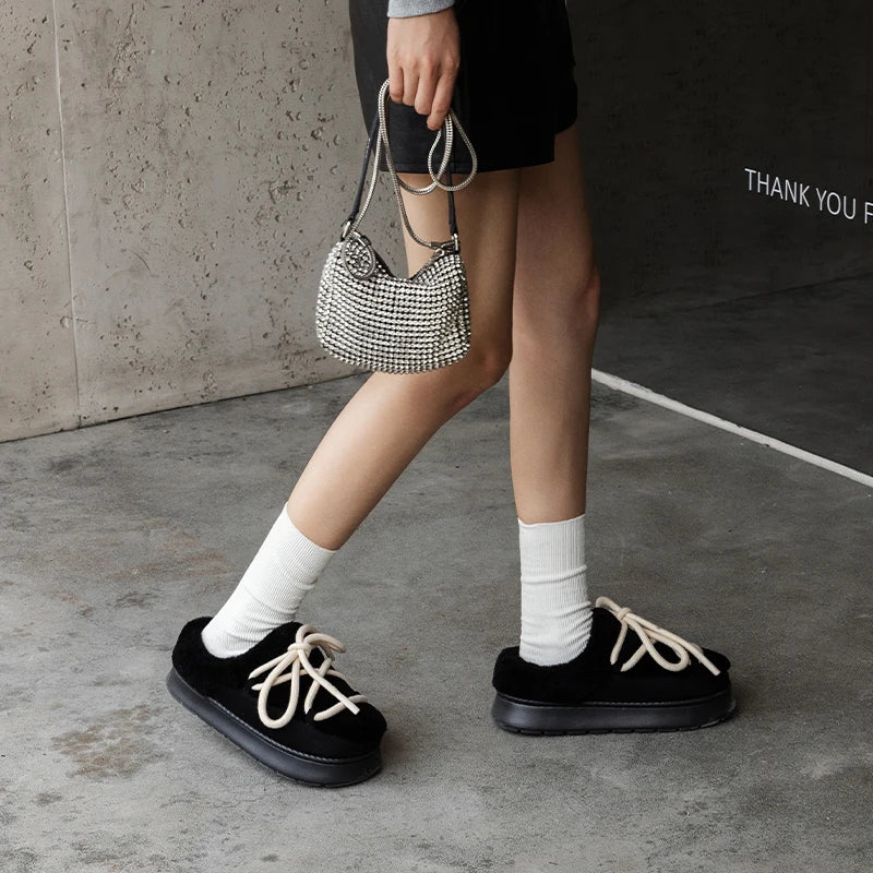 2024 Fashion Women's Winter Warm Snow Boots Toe Wrap Warm Cotton Slippers 5cm Padded Thickened Platform Ankle Boots Botas Mujer