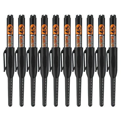 10PCS 45mm Tip Waterproof Long Head Marker Pen Quick-Dry Ink for Woodworking Construction, Deep Hole Non-Toxic Black Red Blue