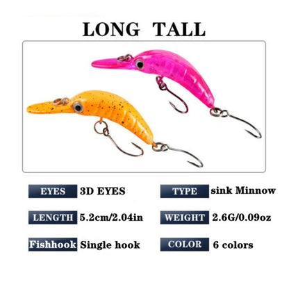 5.2cm/2.6g Micro Rice Worm Slow-sinking Plastic Fake Bait Artificial Hard Bait Bionic Lure Trout Pike Bass Fishing Accessories