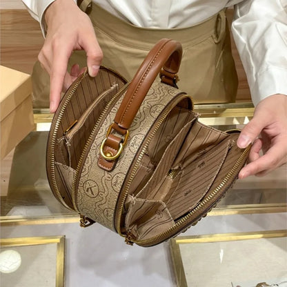 Brand Bag Women's 2024 New Designer High Quality Handheld Shoulder Bag Contrast Color Diagonal Cross Leather Small Round Bag
