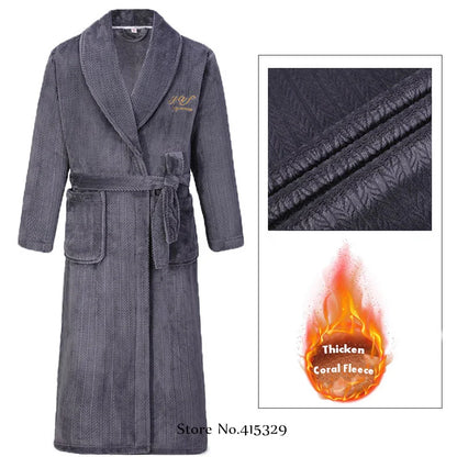 Big Size 3Xl 4Xl Kimono Robe Gown Winter New Men's Homewear Coral Fleece Bathrobe Shower Peignoirs Loose Thicken Nightwear