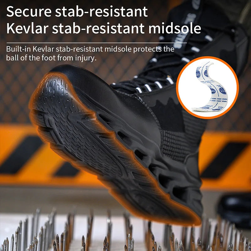 Men Work Boots Safety Shoes Indestructible Steel Toe Shoes Work Shoes Lightweight Security Breathable High Top Hiking Sneakers
