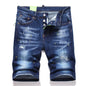 New Summer Men Blue Denim Shorts Italian Style Male Shorts Jeans High Quality Male Stretch Fit Ripped Denim Jeans Shorts Size 38