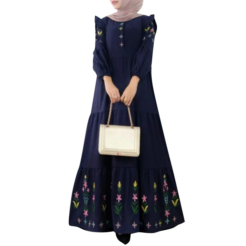 Vintage Women Long Sleeve Muslim Dress Abaya ZANZEA Spring Flroal Printed Vestidos Dubai Turkey Sundress Jilbab IsIamic Robe