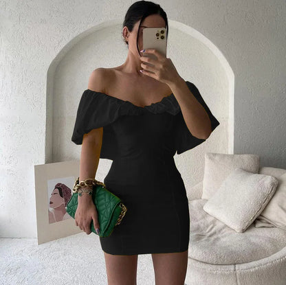 New spring style sexy waist slimming pleated shoulder bag hip dress