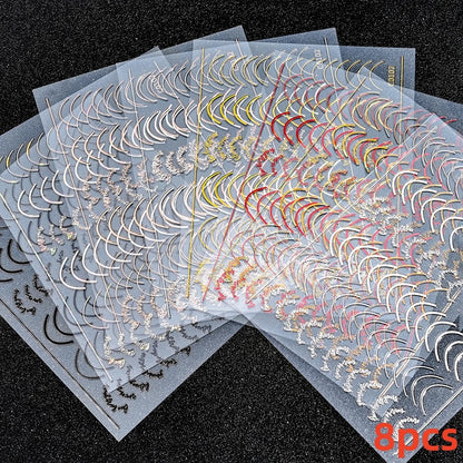 8Pcs Red Heart Nail Stickers 3D Bronzing Silver Gold Heart Shape Star & Moon Metal Totem Nail Slider Self-Adhesive DIY Nail Art*