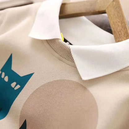 Children Top 2024 New Spring Autumn Sweatshirt Boys Girls Fake Two-piece Top Cartoon Casual Long Sleeved Shirt Trendy Clothing