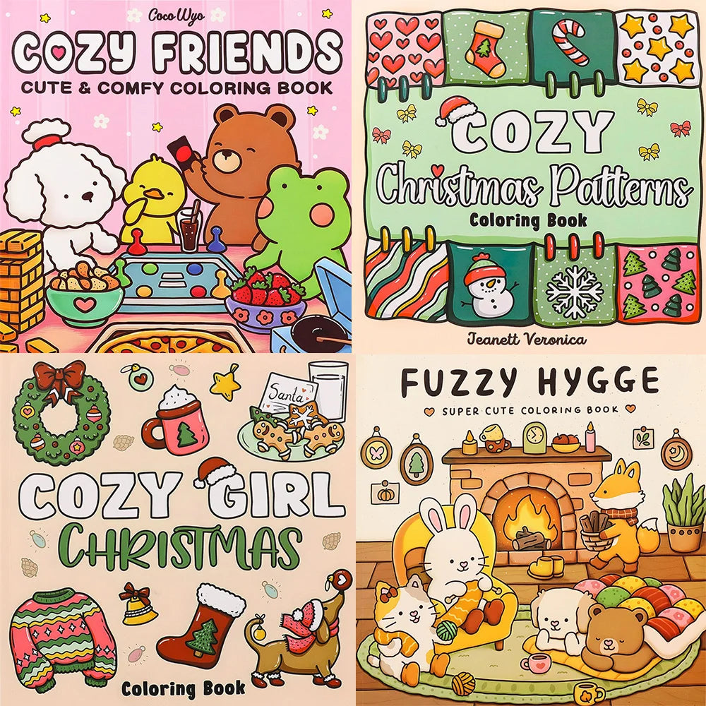 Cartoon Coloring Book For Adults And Teens Featuring Adorable Creatures for Christmas Gifts To Relax In A Cozy Hygge Moment