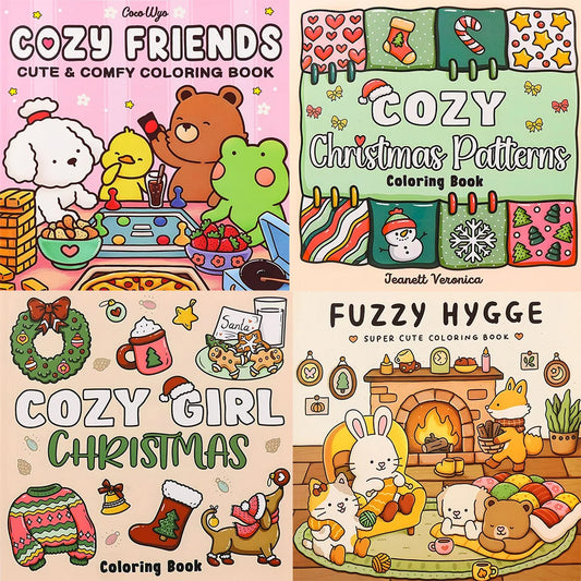 Cartoon Coloring Book For Adults And Teens Featuring Adorable Creatures for Christmas Gifts To Relax In A Cozy Hygge Moment