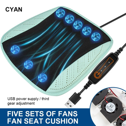 Universal Car Seat Summer Cool Air Seat Cushion With USB Fan Fast Blowing Ventilation Seat Cooling Refrigerated Car Seat