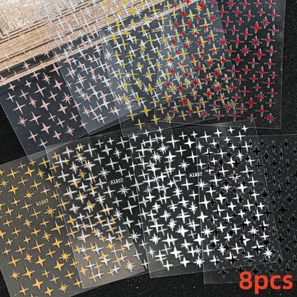 8Pcs Red Heart Nail Stickers 3D Bronzing Silver Gold Heart Shape Star & Moon Metal Totem Nail Slider Self-Adhesive DIY Nail Art*