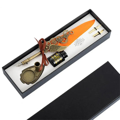 1 Set 0.5mm Quill Pen Ink Set Vintage Steampunk High Quality Gift Feather Dip Pen Set Glittering Signature Quill Pen Ink Set