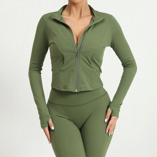 Zipper Jacket Women Yoga T-shirts Solid Sports Top Long Sleeve Running Yoga Shirts Quick Dry Fitness Gym Crop Tops Sport Wear