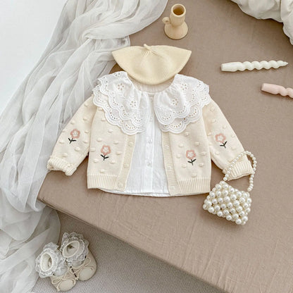 MILANCEL New 2024 Autumn Baby Girls Shirt 0-3Y Sweet Double Layer Lace Turn Down Collar Blouse Toddler Long Sleeve Base Top
