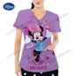 2024 Summer New Disney Cartoon Pattern Top Fashion V-neck Double Pocket Design Style T-shirt Casual Comfortable Women's Wear