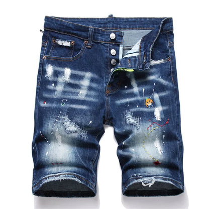 New Summer Men Blue Denim Shorts Italian Style Male Shorts Jeans High Quality Male Stretch Fit Ripped Denim Jeans Shorts Size 38
