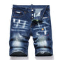 New Summer Men Blue Denim Shorts Italian Style Male Shorts Jeans High Quality Male Stretch Fit Ripped Denim Jeans Shorts Size 38