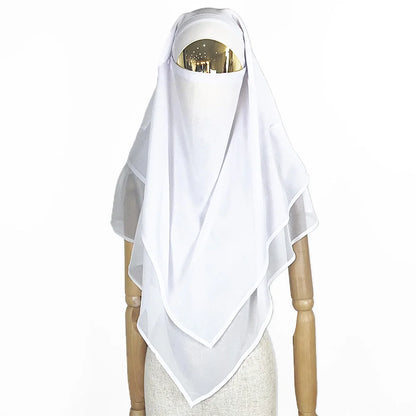 2024 Summer Three-layer Chiffon Hijab Solid Color Khimar Adjustable Women's Gauze Ethnic Shawl Breathable and Comfortable Hijab