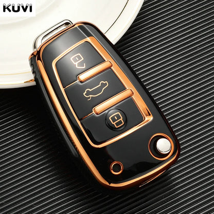 Soft TPU Car Flip Key Case Cover Holder For Audi A1 A3 A6 A6L Q2 Q3 Q7 TTS R8 S6 RS3 Key Protection Shell Fob Accessories