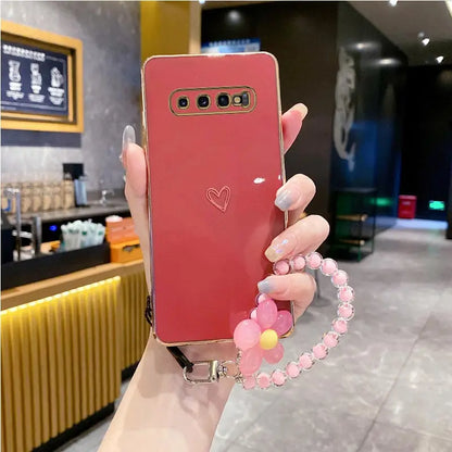 S 10 8 9 Love Heart Flower Strap Case On For Samsung Galaxy S10 S9 S8 Plus S 10plus s9 s8plus s10 s 8 s 9plus s9 Cover s10plus