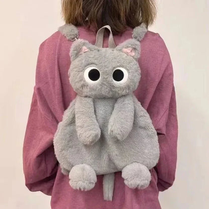 Cute Siamese cat backpack plush cartoon super hot black cat temperament cute backpack doll messenger bag