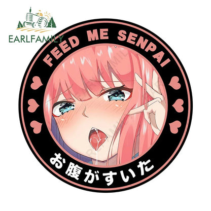 EARLFAMILY 13cm Feed Me Senpai Car Stickers Ahegao Windows Laptop Vinyl Car Wrap Decal Anime Waterproof Car Accessories