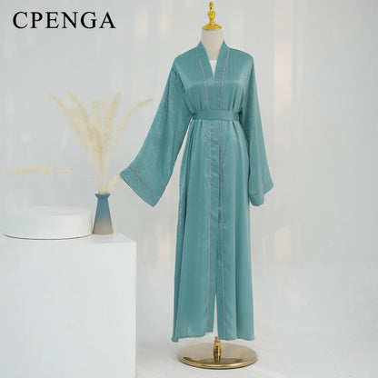 2024 Muslim Modest Cardigan for Women Eid Arab Abaya Dubai Dress Islamic Daily Long Sleeve Clothing Turkey Solid Color Coat Robe
