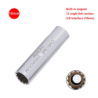 Universal Spark Plug Sleeve Wrench 3/8" Socket Magnetic 12-Point Angle Thin Wall Spark Plug Car Removal Tools 14mm 16mm CR-V