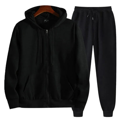Men's Solid Suits Zipper Hoodies+ Pants Spring Autumn Casual Fitness Sports Hot Elastic Male Clothes Outfit Drawsting Pants