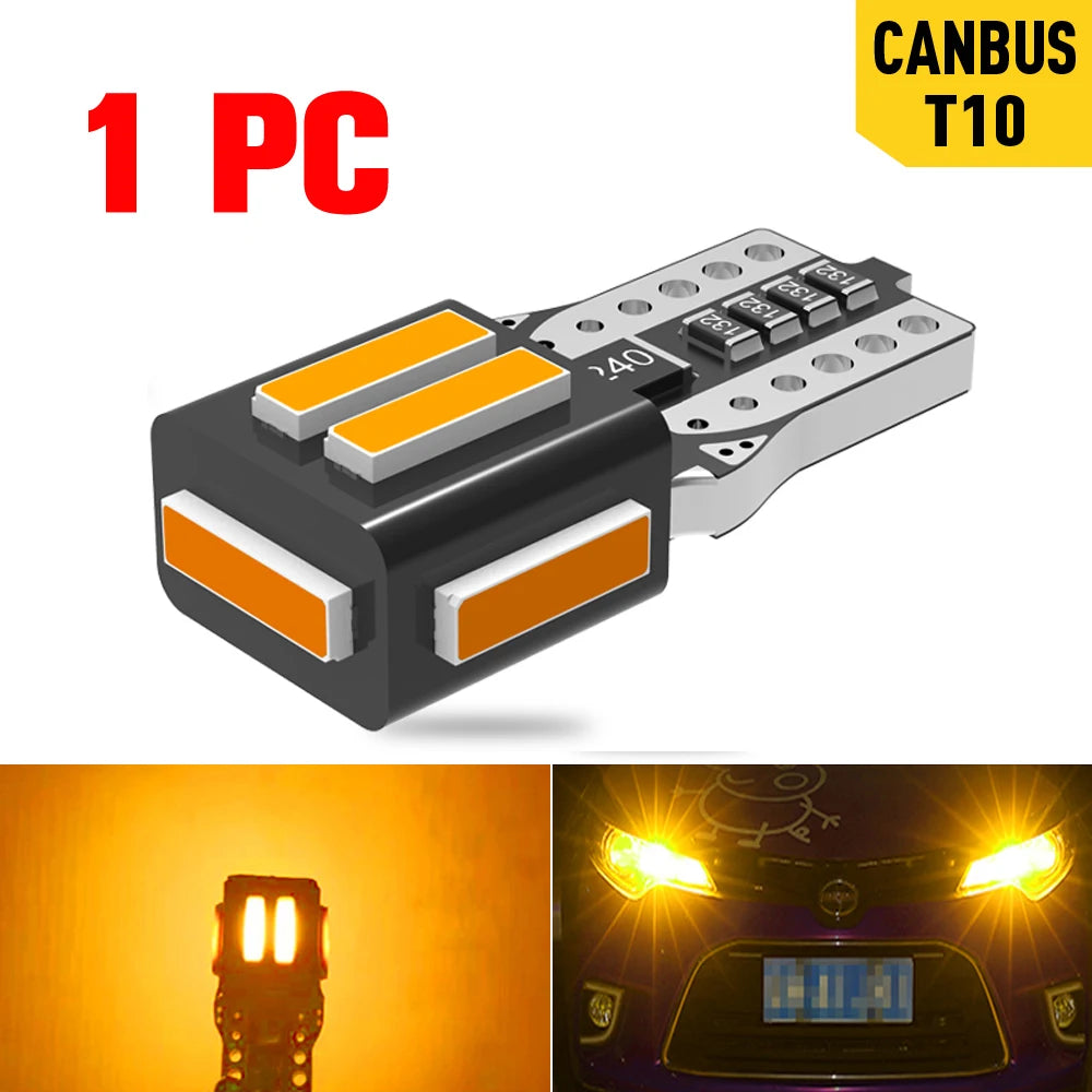 A pack 7020 SMD T10 W5W 194 Led Bulb Parking Car LED Side Light Trunk Lamp 12V White Lighting For Peugeot 206 308 307 207 Orange