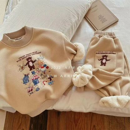 Boys Girls Padded Fashion Sets Children Autumn Winter Cartoon Suits Kids Casual Sweatshirt+Pants 2Pcs Outfits New Trend Clothing
