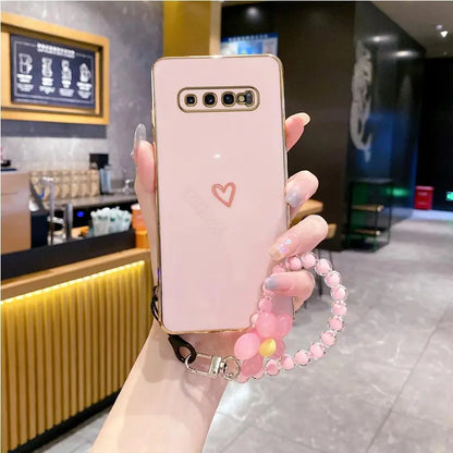 S 10 8 9 Love Heart Flower Strap Case On For Samsung Galaxy S10 S9 S8 Plus S 10plus s9 s8plus s10 s 8 s 9plus s9 Cover s10plus