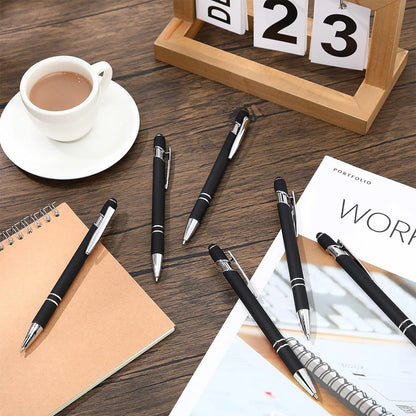 12 Pcs of Metal Aluminum Handle Push Pen Simple Can be Used for Writing and Touch Screen 2 in 1 Ballpoint Pen for Students