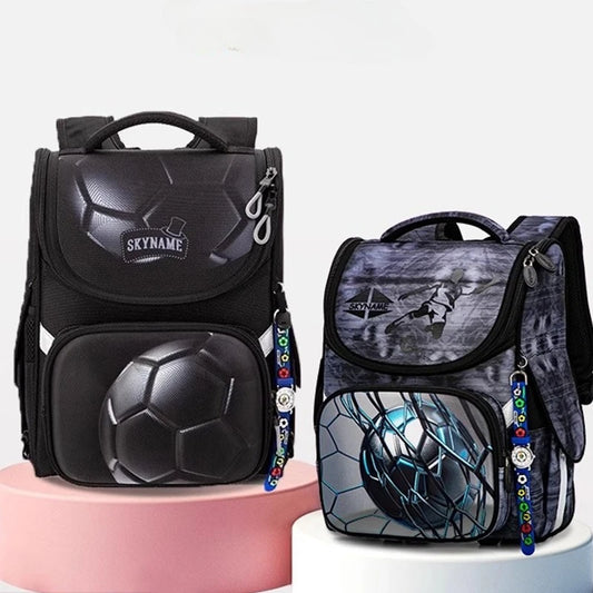 New 1-2 Grade Orthopedic Backpack for Boys Cartoon 3D Football School Bag Children's Backpack Primary School Waterproof Bookbags