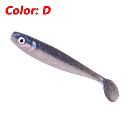 10 Pcs Fishing Double Colors Silicone 3D Eyes Soft Lure 6.8cm 2g T-tail Jig Wobblers Tackle Artificial Sequin Bait for Bass